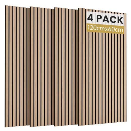 SVILINEK Holzfurnier Akustikpaneele selbstklebend, 120x60x1,8cm 3D Wandpaneele Holzoptik, Akustik paneele für Akustische Behandlung und Wanddekoration, Wohnzimmer, Büro (Eiche, 4 Stück (2,88m²)) von SVILINEK