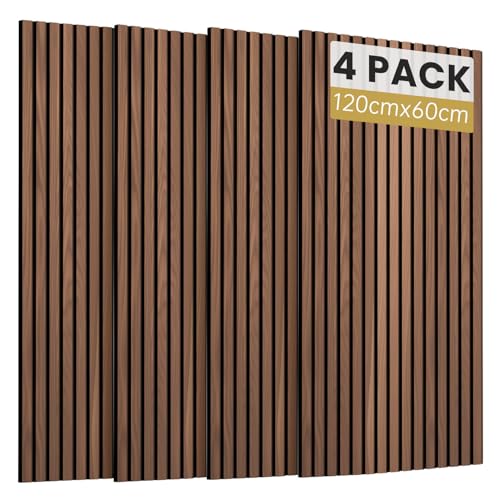 SVILINEK Holzfurnier Akustikpaneele selbstklebend, 120x60x1,8cm 3D Wandpaneele Holzoptik, Akustik paneele für Akustische Behandlung und Wanddekoration, Wohnzimmer, Büro (Walnuss, 4 Stück (2,88m²)) von SVILINEK