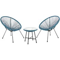 Bali Balkon Möbel Set Lounge Garnitur Relax Egg-Chair Flecht-Design Blau - Svita von SVITA