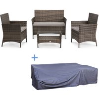 Brooklyn Polyrattan Sitzgruppe Lounge Gartenmöbel Set braun Abdeckplane - Svita von SVITA