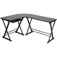 Svita - Eckschreibtisch Nussbaum-Optik schwarze Metall-Beine Computertisch Tisch von SVITA