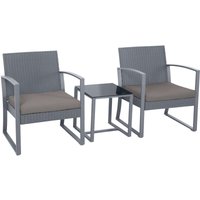 Lois Poly Rattan Sitzgruppe Gartenmöbel Garnitur Tisch Sessel Set Grau - Svita von SVITA