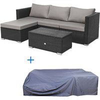 Queens Polyrattan Lounge Rattan Sofa Set in Schwarz inkl. Abdeckhaube - Svita von SVITA