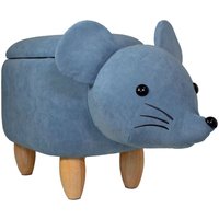 Svita - animal storage Kinderhocker Tierhocker mit Stauraum gepolsterter Hocker mit Holzbeinen Blau Tier-Motiv Maus von SVITA