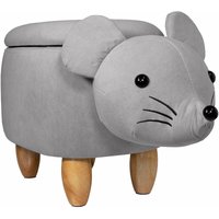 Svita - animal storage Kinderhocker Tierhocker mit Stauraum gepolsterter Hocker mit Holzbeinen Grau Tier-Motiv Maus von SVITA