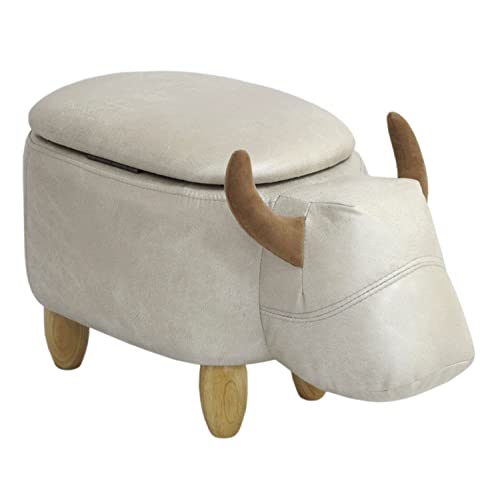 SVITA Animal Storage Kinderhocker Tierhocker mit Stauraum gepolsterter Hocker mit Holzbeinen Hellbraun Tier-Motiv Stier von SVITA