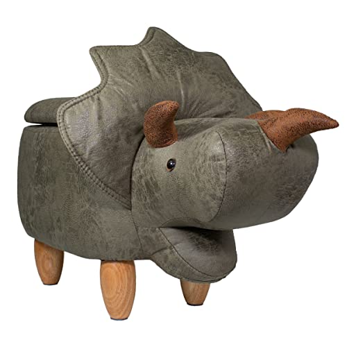 SVITA Animal Storage Kinderhocker Tierhocker mit Stauraum gepolsterter Hocker mit Holzbeinen Tier-Motiv (Dino Grün) von SVITA
