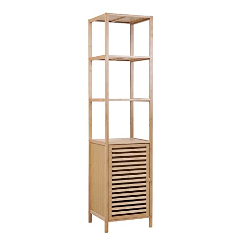 SVITA Badregal L mit Tür Badezimmerschrank mit Regal freistehend Natur Bambus von SVITA