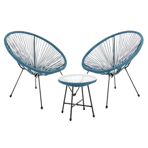 SVITA Bali Balkon-Möbel 3-TLG. Polyrattan Lounge-Set Balkon-Set Blau von SVITA