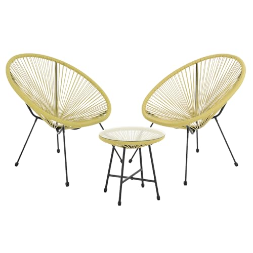 SVITA Bali Balkon-Möbel 3-TLG. Polyrattan Lounge-Set Balkon-Set Gelb von SVITA