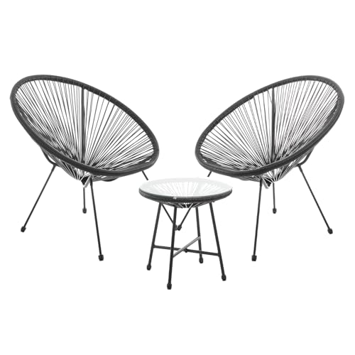SVITA Bali Balkon-Möbel 3-TLG. Polyrattan Lounge-Set Balkon-Set Schwarz von SVITA