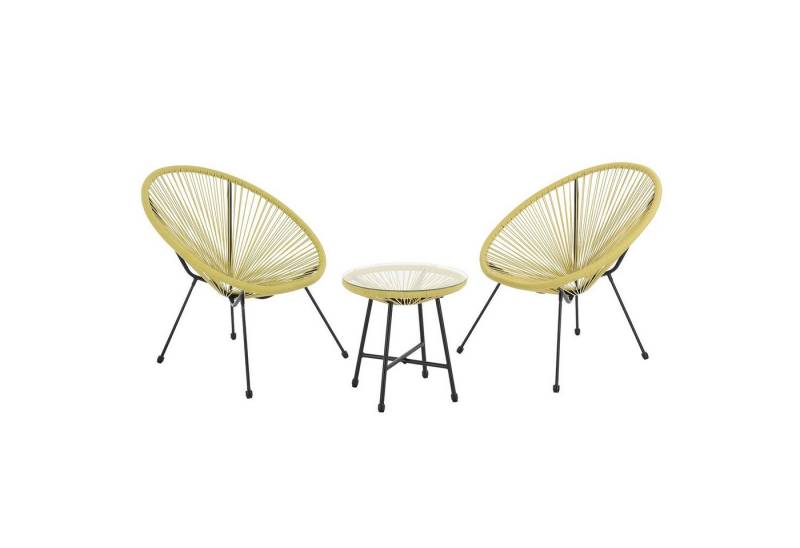 SVITA Balkonset BALI, (Set, Set aus 2x Sessel, 1x Tisch), Garten-Möbel Set, Sitzgruppe, Terrasse, Polyrattan, Gelb von SVITA