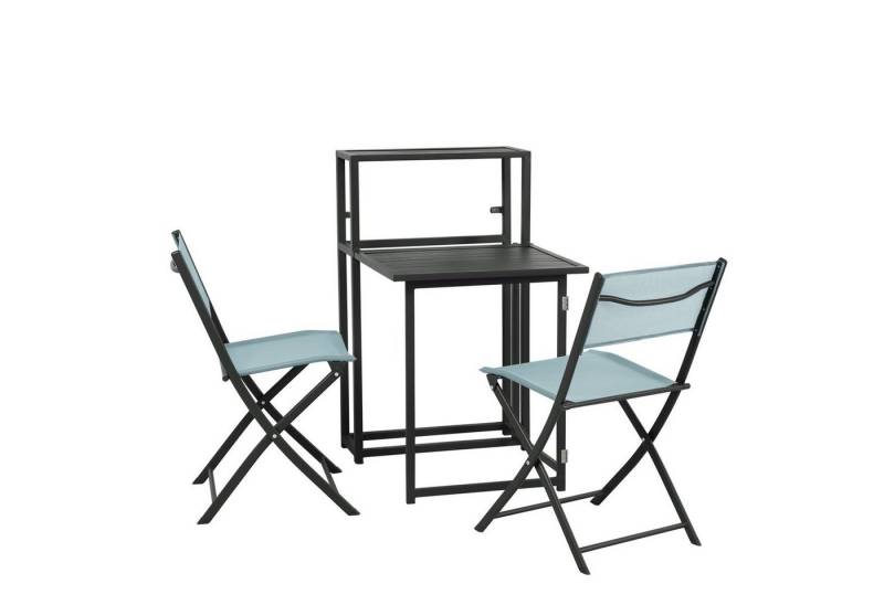 SVITA Balkonset, (Platzsparendes Set, Ausklappbarer Tisch mit 2 Stühlen und ein Regal zum Verstauen), Tisch und Stühle platzsparend verstaubar von SVITA