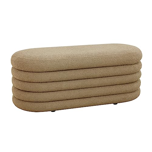 SVITA Blossom XL Hocker mit Stauraum Sitzhocker Ottomane Boucle-Bezug Hellbraun von SVITA