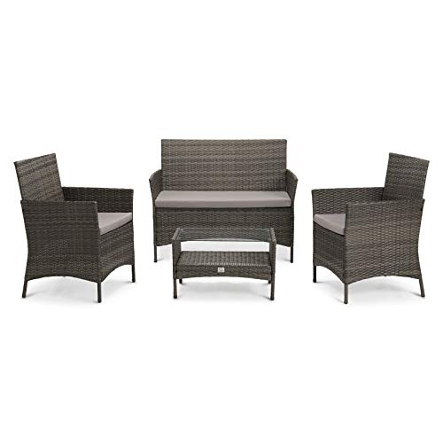 SVITA Brooklyn Polyrattan Sitzgruppe Lounge Gartenmöbel Set Grau mit Abdeckplane von SVITA