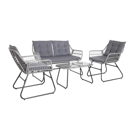 SVITA Capri Balkonmöbel-Set Polyrattan Sitzgruppe Outdoor 4-TLG. Gartenlounge Hellgrau von SVITA