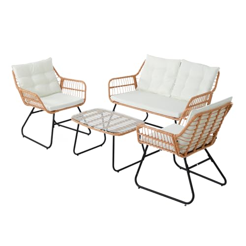 SVITA Capri Balkonmöbel-Set Polyrattan Sitzgruppe Outdoor 4-TLG. Gartenlounge Natur von SVITA
