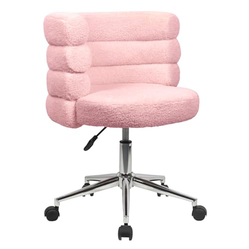 SVITA Cloud Schreibtischstuhl Bürostuhl Drehstuhl Arbeitsstuhl gepolstert höhenverstellbar mit Rollen Teddybouclé Rosa von SVITA