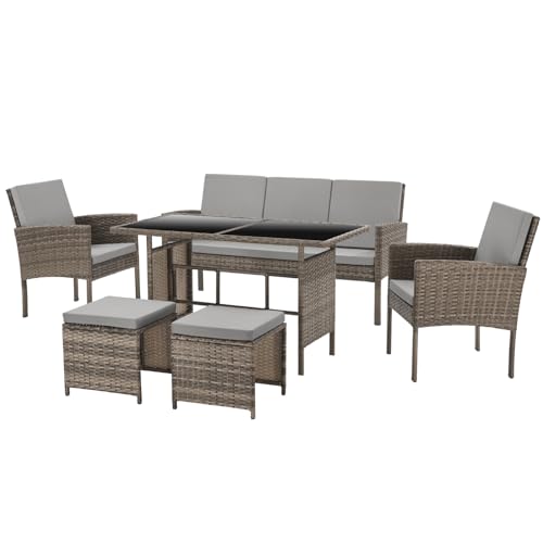 SVITA Denver Polyrattan Gartenmöbel Set 7 Personen Essgruppe Lounge Esstisch Braun von SVITA