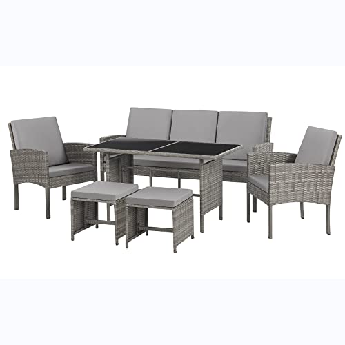 SVITA Denver Polyrattan Gartenmöbel Set Essgruppe Lounge Esstisch Grau von SVITA