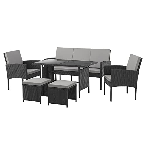 SVITA Denver Polyrattan Gartenmöbel Set Essgruppe Lounge Esstisch Schwarz von SVITA