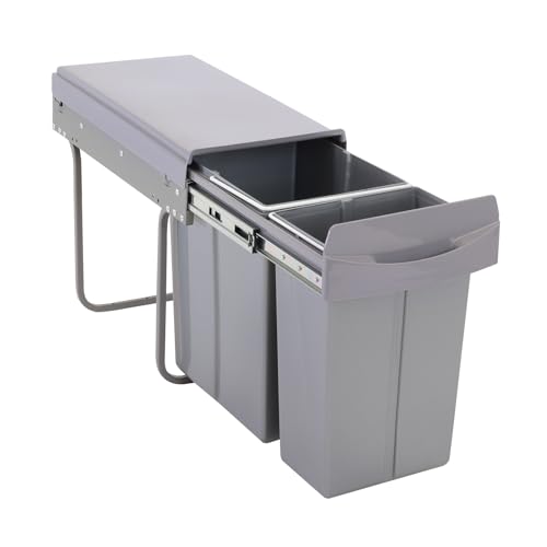 SVITA EMCombo30 Einbaumülleimer 30L (10L+20L) 2 Fächer mit Deckel Mülltrennsystem 2fach Küche Unterschrank Abfalleimer ausziehbar Grau von SVITA