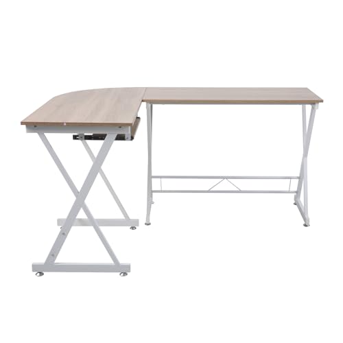 SVITA Eckschreibtisch Gaming Tisch 150 x 120 cm Weiße Metall-Beine Computertisch Bürotisch Arbeitstisch PC Tisch Schreibtisch Platzsparend Eck Tisch Eiche-Optik von SVITA