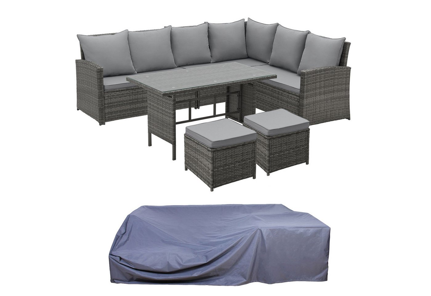SVITA Gartenlounge-Set MONROE, (Set, Polyrattan-Gartenmöbel-Garnitur mit passender Abdeckhaube), Sitzgruppe, Gartenmöbel, Couch, Polyrattan, Grau von SVITA