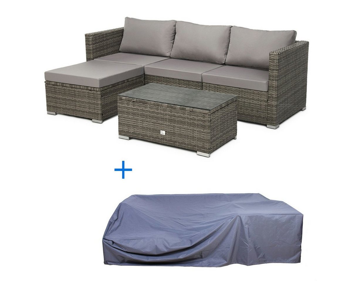 SVITA Gartenlounge-Set QUEENS, (Set, variable Lounge-Garnitur mit passender Wetterschutzhaube), wetterfest, Abdeckhaube, Outdoor, Polyrattan, Grau von SVITA