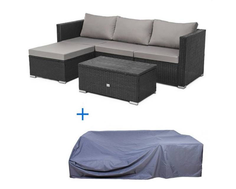 SVITA Gartenlounge-Set QUEENS, (Set, variables Outdoor-Ecksofa mit passender Abdeckplane), Outdoor-Ecksofa, variabel, mit Abdeckhaube, Polyrattan, Schwarz von SVITA