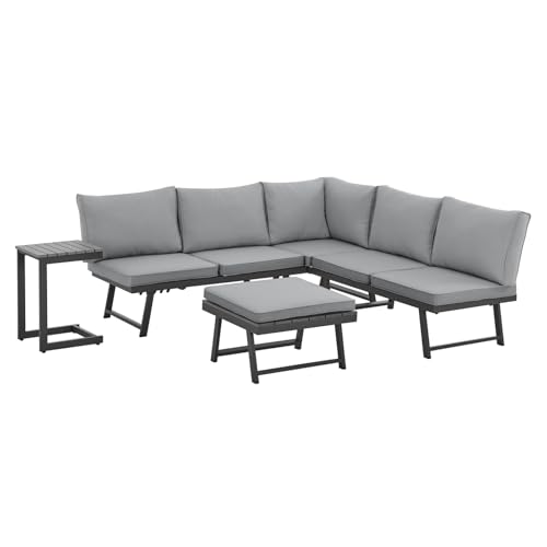 SVITA Grenada Gartenlounge Set 4-teilig Doppelliege Sitzgruppe Multifunktionslounge Gartenliege 2 Personen Sofagarnitur Metallgestell Schwarz/Grau von SVITA