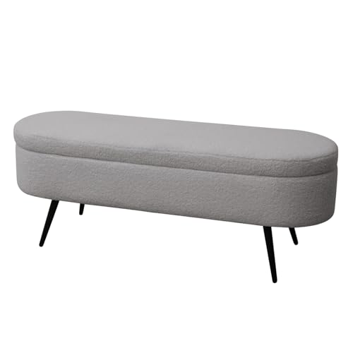 SVITA IVY Sitzbank mit Teddystoff Ottomane Sitzhocker mit Stauraum Sitztruhe Polsterbank mit Aufbewahrung Truhenbank Garderobenbank Moderne Sitzbank Grau von SVITA