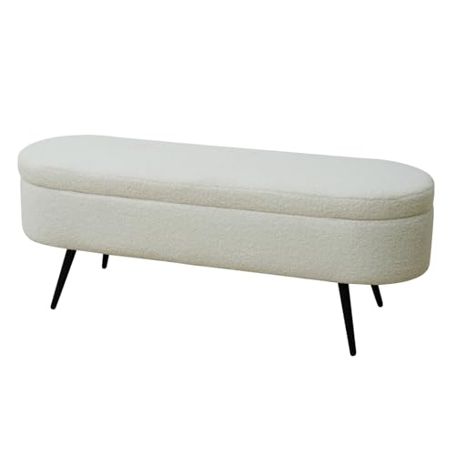 SVITA IVY Sitzbank mit Teddystoff Ottomane Sitzhocker mit Stauraum Sitztruhe Polsterbank mit Aufbewahrung Truhenbank Garderobenbank Moderne Sitzbank Weiß von SVITA