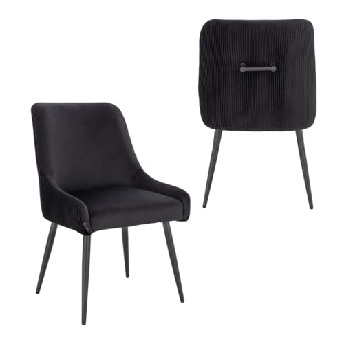 SVITA Isabelle 2er Set Esszimmerstühle Sessel Essstühle Polsterstuhl Lounge-Stuhl Chair Schminkstuhl Gemütlich Rückenlehne Griff Samt Schwarz von SVITA