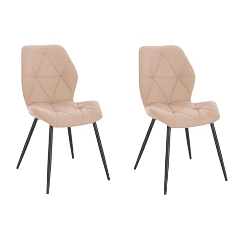 SVITA Jamie 2er Set Esszimmerstühle Polsterstuhl Wohnzimmerstuhl Küchenstuhl mit Rückenlehne gepolstert Stoff Beige von SVITA
