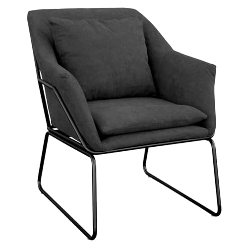 SVITA Josie Loungesessel gepolstert Indoor Polsterstuhl mit Armlehne Metallgestell Stoffbezug Einzelsofa modern Anthrazit von SVITA