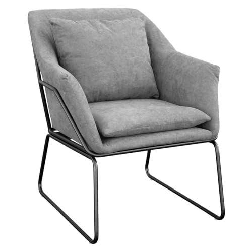 SVITA Josie Loungesessel gepolstert Indoor Polsterstuhl mit Armlehne Metallgestell Stoffbezug Einzelsofa modern Hellgrau von SVITA
