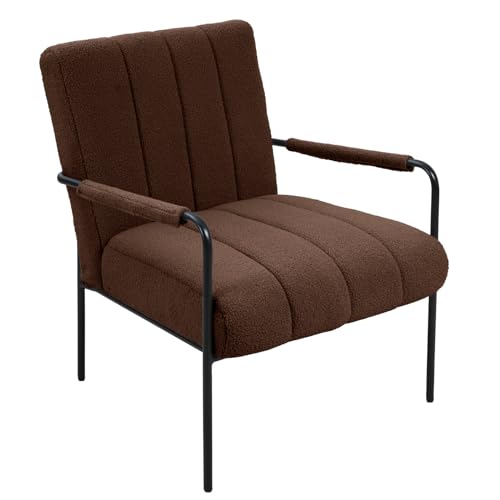 SVITA Kyle Loungesessel Polstersessel Armlehnensessel Akzentstuhl Wohnzimmer Büro mit Armlehne Teddystoff-Bezug bequem modern Vintage Metall Braun von SVITA