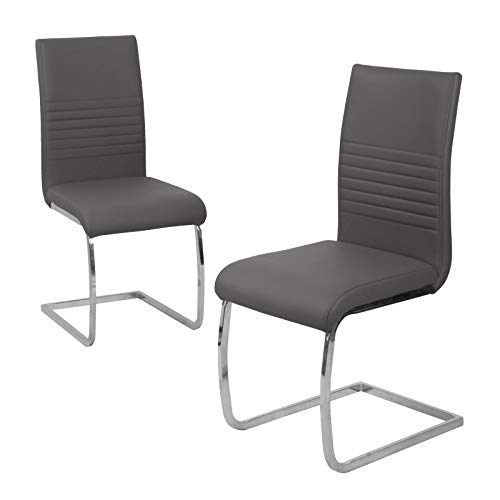 SVITA Lucy 2er Set Esszimmerstühle Polsterstuhl Schwingstuhl Freischwinger Besucherstuhl Stuhl Kunstleder Grau von SVITA