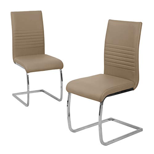 SVITA Lucy 2er Set Esszimmerstühle Polsterstuhl Schwingstuhl Freischwinger Besucherstuhl Stuhl Kunstleder Taupe von SVITA