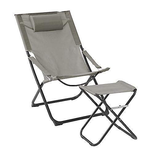 SVITA Liegestuhl mit Hocker klappbar Strandstuhl Campingstuhl Kopfkissen Hellgrau von SVITA