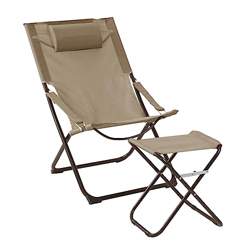 SVITA Liegestuhl mit Hocker klappbar Strandstuhl Campingstuhl Kopfkissen Taupe von SVITA