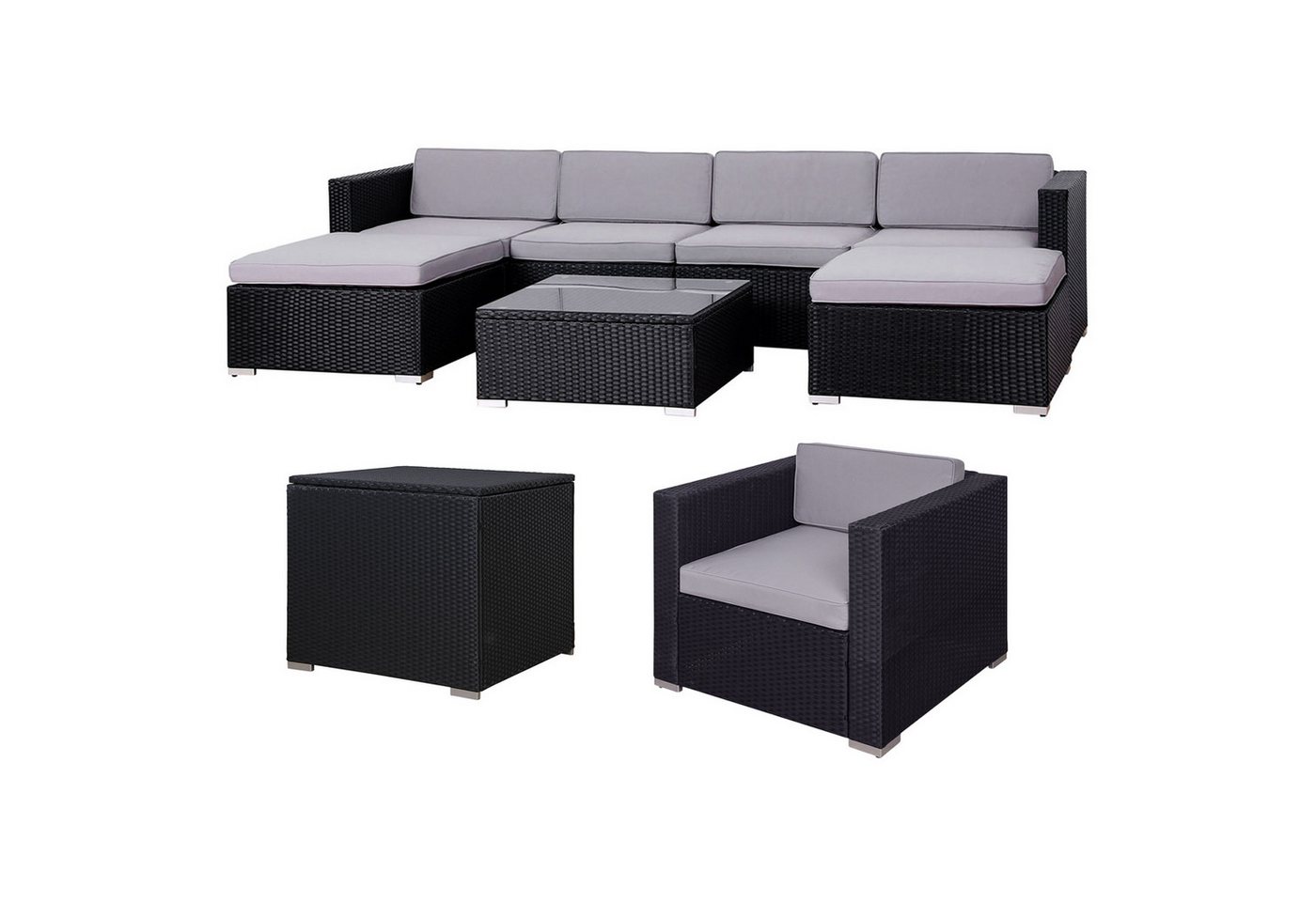 SVITA Loungeset, (Gartenlounge, 1-tlg), LUGANO XL, Ecksofa + Sessel + Kissenbox, Wetterfest, UV-Lichtbeständig von SVITA