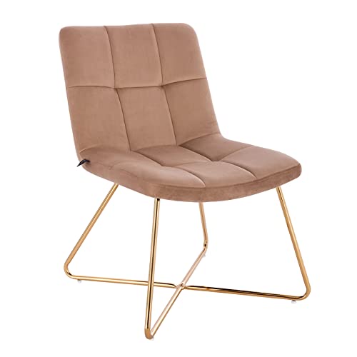 SVITA Lynn Sessel Flauschig Stuhl Gemütlich Loungesessel Cocktailsessel Clubsessel Polsterstuhl ohne Armlehnen Goldene Beine Samt-Polster Beige von SVITA