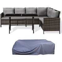 SVITA MADISON Essgruppe Set Abdeckhaube Ecksofa Rattan-Lounge Gartenlounge-Set Sofa Garnitur Braun von SVITA