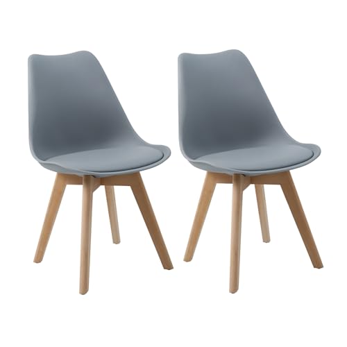 SVITA MATS 2er Set Esszimmerstühle Küchenstühle Holz Lehne Kunstleder Grau von SVITA