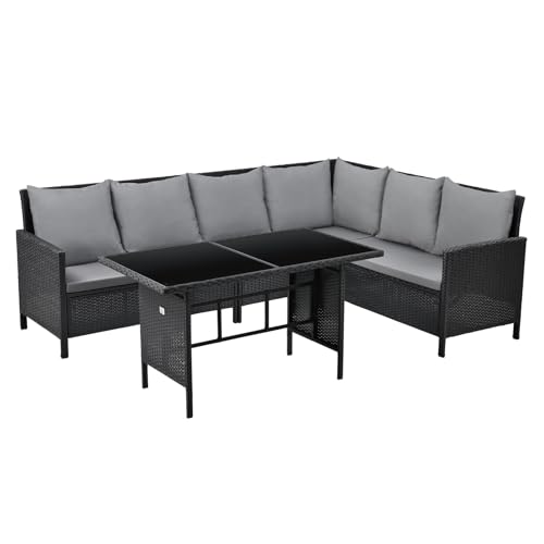 SVITA Madison Rattan-Lounge Polyrattan Ecksofa Gartenmöbel-Set Sofa Garnitur Couch-Eck Schwarz von SVITA