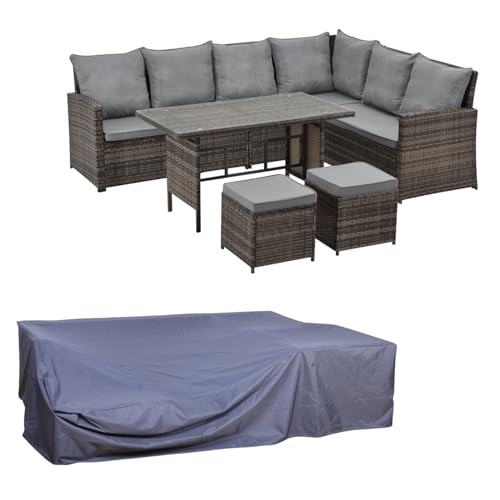 SVITA Madison & Monroe Polyrattan Ecksofa Rattan-Lounge Esstisch Gartenmöbel-Set Sofa Garnitur Couch-Eck von SVITA