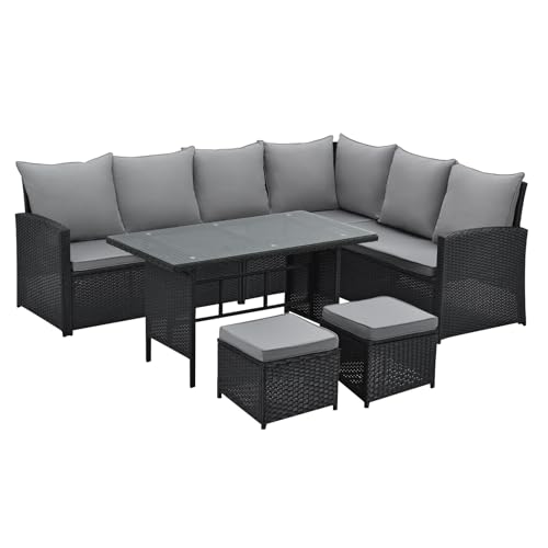 SVITA Monroe Garten-Lounge Set Polyrattan Lounge-Möbel Sitzgruppe Schwarz von SVITA