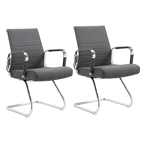 SVITA Office Comfort 2er Set Besucherstuhl Freischwinger-Stuhl mit Armlehne Konferenzstuhl ohne Rollen Armlehnstuhl Office-Stuhl Stoff Dunkelgrau von SVITA